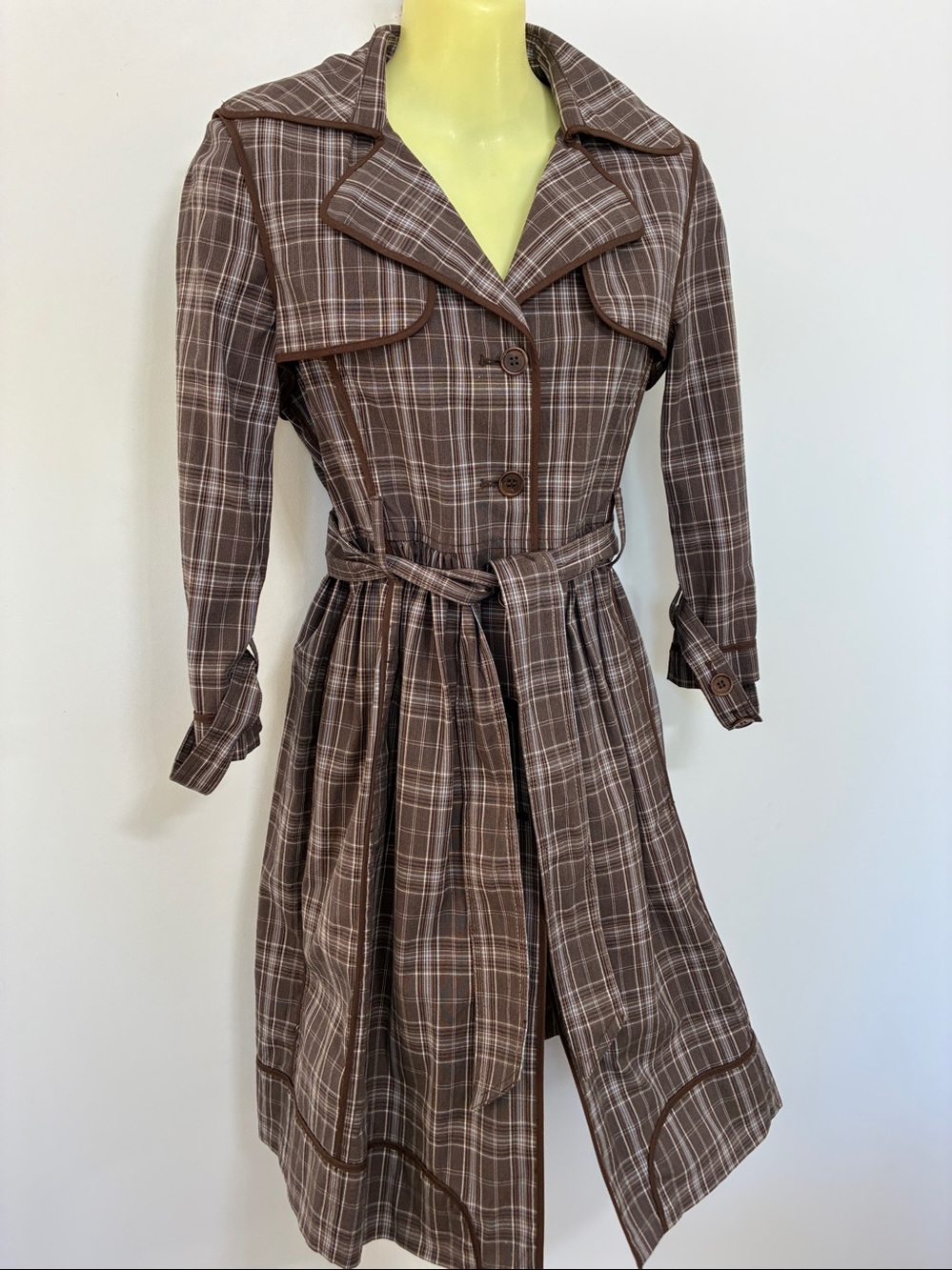 BCBGMaxAzria Trench Coat"Adele" Plaid Coat Excellent Vintage Condition XS - Picture 5 of 8